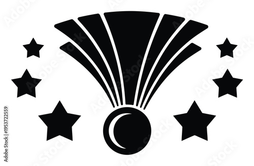 Stylized Black and White Emblem with Stars and a Crescent Moon
