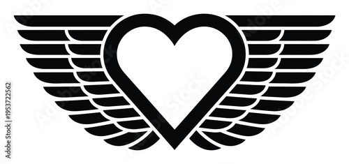 Stylized Black Heart with Wings Emblem