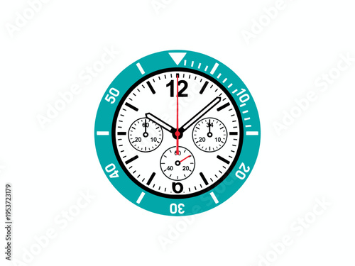 Chronograph watch face with teal bezel vector illustration
