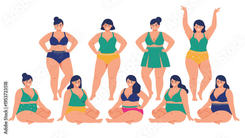 Plus size women in swimwear posing for body positivity