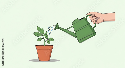 Watering a Plant in a Pot - Nurturing Growth and Cultivating Life.