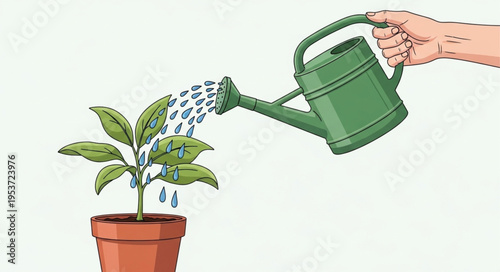 Watering a Potted Plant - Nurturing Growth and Cultivating Greenery with Care.