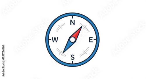 Compass Illustration with North, South, East, and West Indicators.