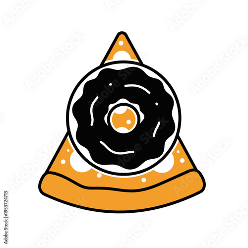 Creative Donut Pizza Slice Icon, Sweet and Savory Fusion Food Concept