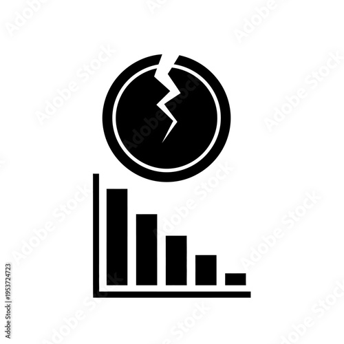 Cracked Egg Icon with Falling Bar Chart, Financial Crisis and Economic Downturn Concept