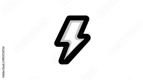 Graphic of a lightning bolt icon with a bold black outline, grey shadow, and white inner fill