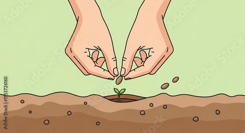 Hands Planting Seeds to Nurture a Sprout in Soil.
