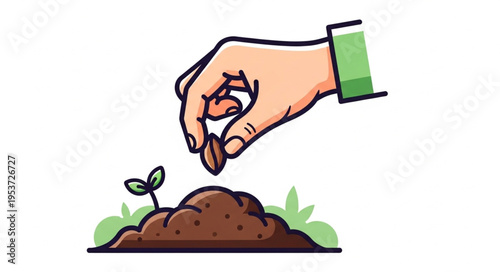 Hand Planting Seedling in Soil - Nurturing Growth and New Beginnings.