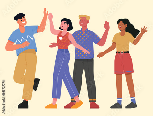 Hand-drawn illustration of a group of people standing. Illustration and vector.