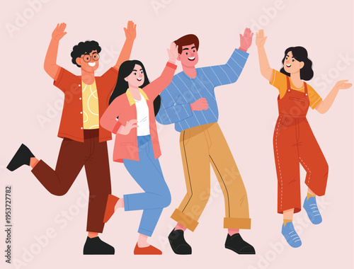 Hand-drawn illustration of a group of people standing. Illustration and vector.