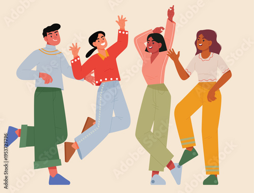 Hand-drawn illustration of a group of people standing. Illustration and vector.