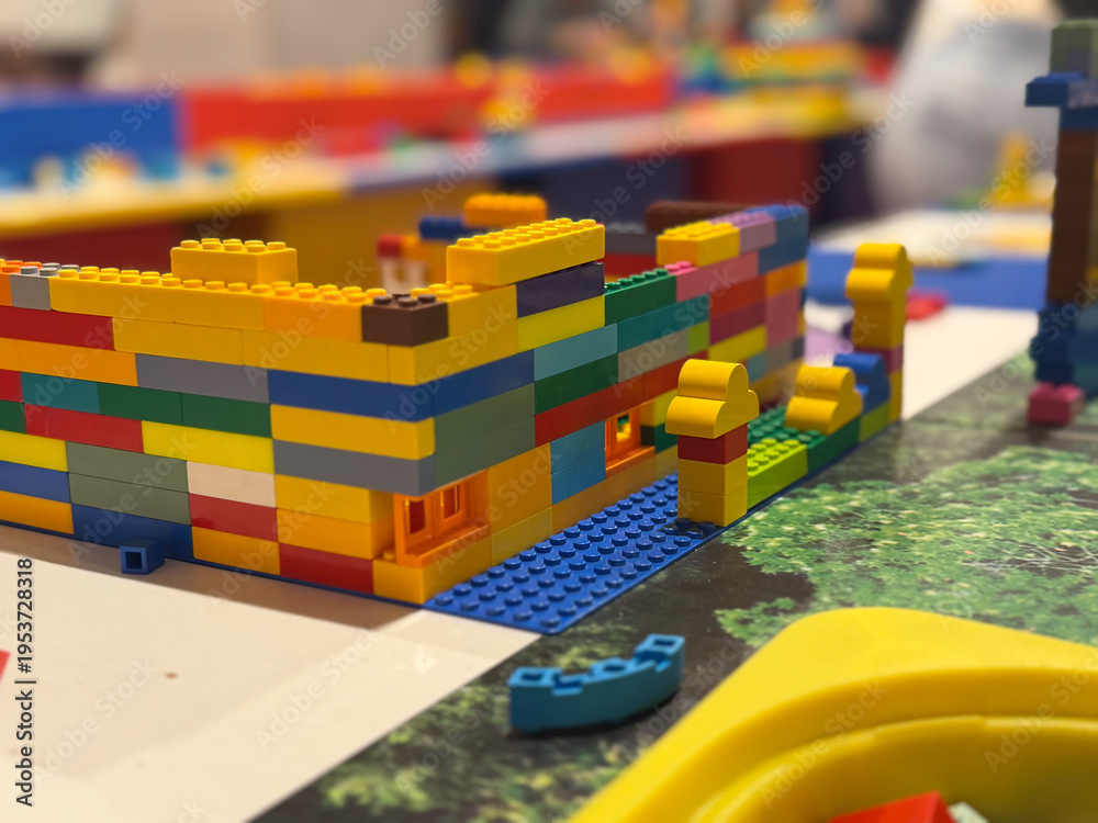 Obraz premium Colorful lego wall and small structures