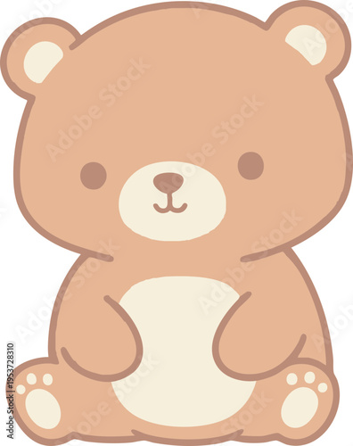 Cute brown bear character illustration, funny grizzly bear mascot isolated on white