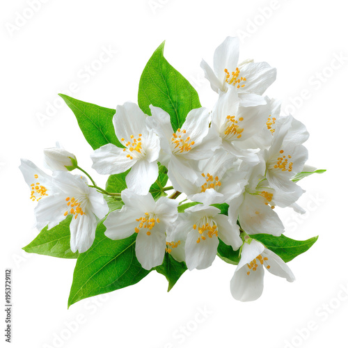 White flowers on green leaves in a close-up view taken in a garden during daytime showing details and natural beauty