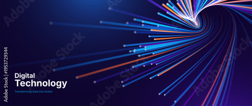 Cyber Data Transmission with Fiber Optic Lines and AI Light Particles. Visual Concept for Explaining High-Speed Broadband and Network Solutions.