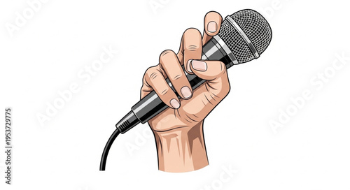 Hand Holding a Microphone - Illustration of Voice and Communication.