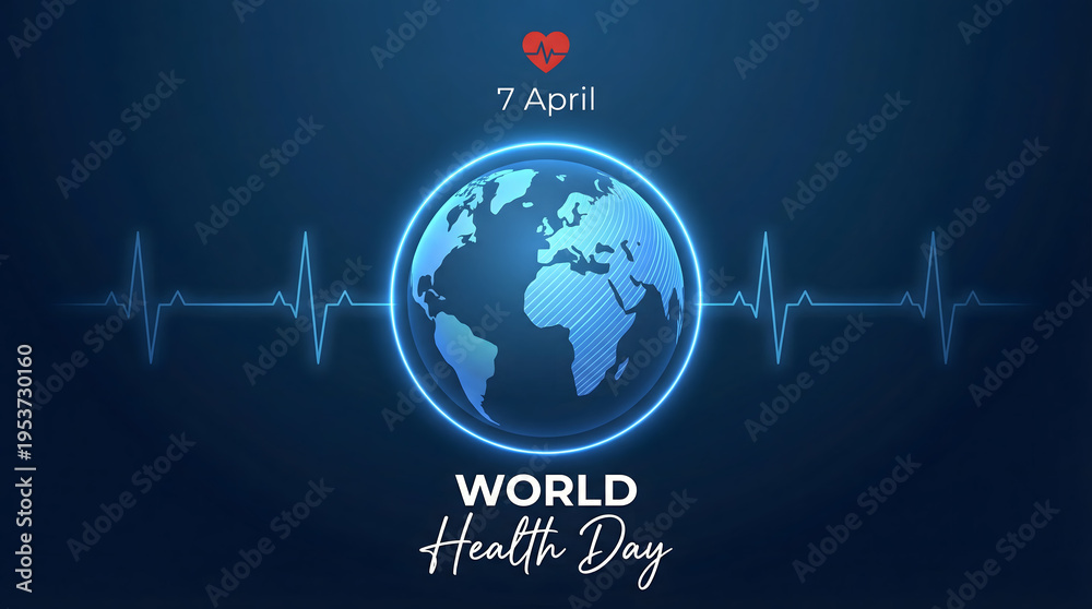Obraz premium World Health Day 7 April Globe with Heartbeat Pulse on Dark Background