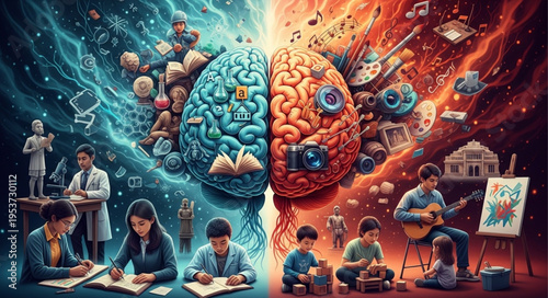 Brain Hemispheres - Analytical vs. Creative Thinking, a Visual Representation.