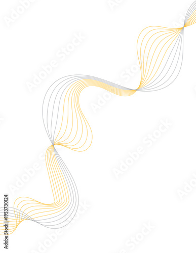 Abstract Flowing Lines Wave Design With Minimal Yellow and Gray Ribbon Curves on White Background.