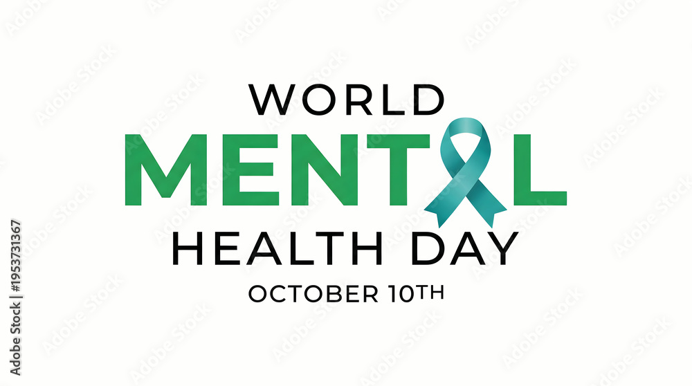 Obraz premium World Mental Health Day Awareness Ribbon Logo with October 10th Text
