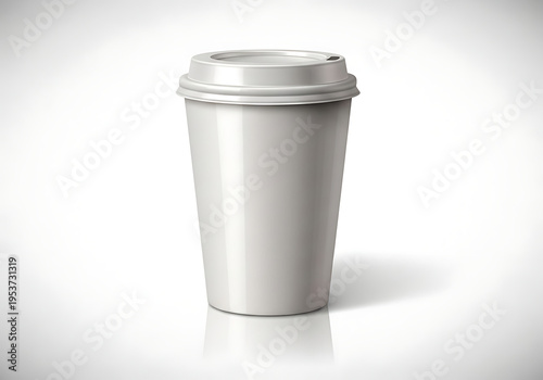 Blank white disposable coffee cup with lid on white background