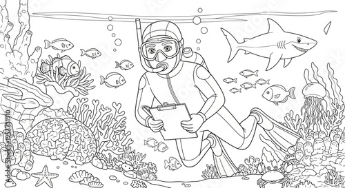 Scuba Diver Exploring a Vibrant Coral Reef Underwater Scene.