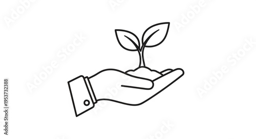 Hand Holding Sprout - Nurturing Growth and New Beginnings Illustration.