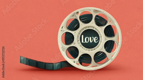 A movie reel with the word 