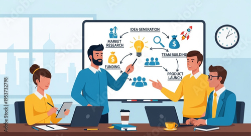 Business Team Brainstorming Ideas in a Meeting Room with Presentation.