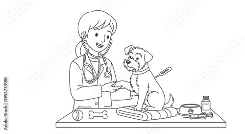 Veterinarian Examining a Dog During a Veterinary Clinic Visit.