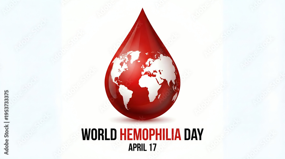 Obraz premium Red Blood Drop with World Map Illustration for World Hemophilia Day April 17