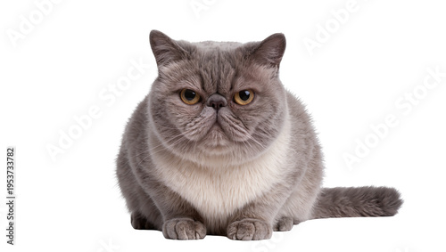 Canvas Print Adorable grey and white Exotic Shorthair cat, a fluffy feline with golden eyes,