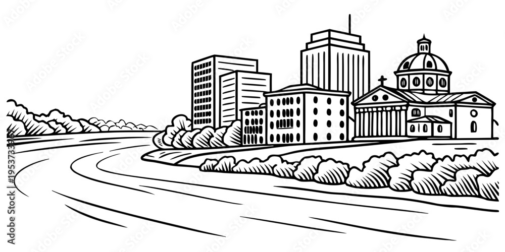 Fototapeta premium USA, US, U.S, United States - Richmond skyline river minimal svg simple vector design 