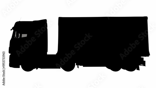 Semi truck silhouette side view on white background long haul transportation symbol