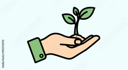 Hand Holding a Sprout - Nurturing Growth and Environmental Stewardship.