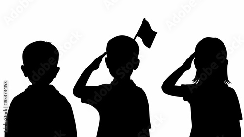Children saluting pakistan flag silhouette patriotism concept national pride kids showing respect