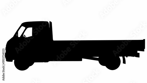 Flatbed truck carrying cargo silhouette against white background for logistics and transportation concepts