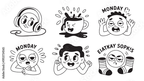 Monday Morning Cartoon Characters Feeling Stressed And Tired For Office Humor Concepts