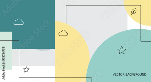 Abstract background with shapes, lines, and simple outlines of nature elements