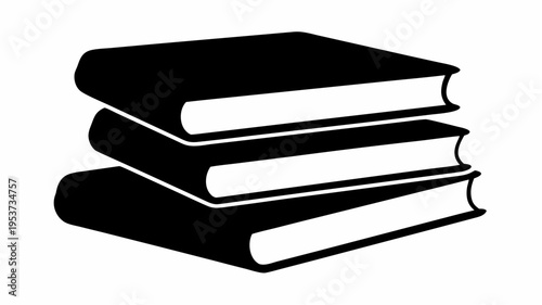 Stack of books silhouettes with one book sticking out black and white illustration education and learning concept simple graphic design element