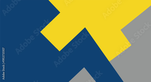 Abstract composition with geometric shapes in yellow, blue, and gray
