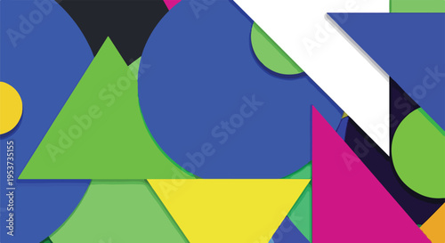 Abstract composition with geometric shapes overlapping in vibrant colors