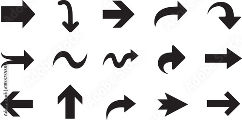 A collection of various black arrows and symbols on a white background