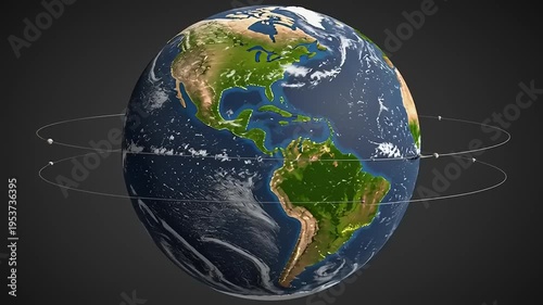 Earth from space with satellite orbits.