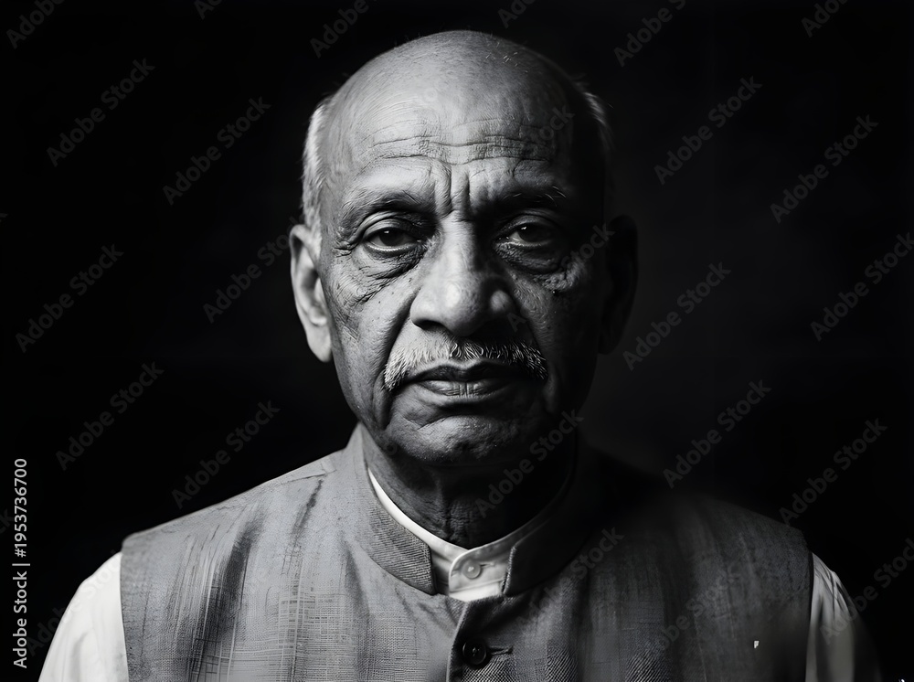 Fototapeta premium Black and White Portrait with Bold “Iron Will” Text
