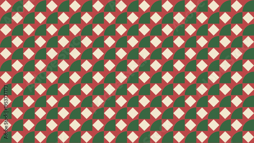 Christmas Tree and Diamond Pattern on Red Background