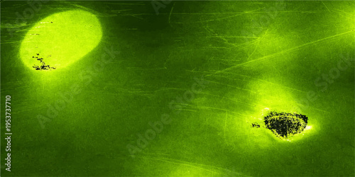 A bright green alien planet with a grunge leaf texture floats in a dark vintage sky, blending natural forest patterns and summer grass designs into a vibrant spring wallpaper