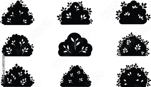 Collection of Decorative Leafy Garden Bush Silhouettes
