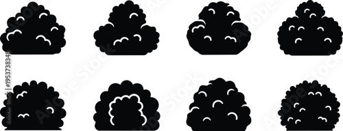 Set of Textured Garden Shrub Silhouettes