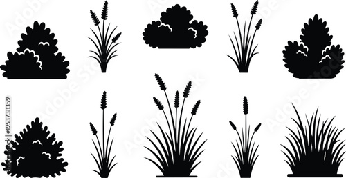 Collection of Grass and Bush Silhouettes
